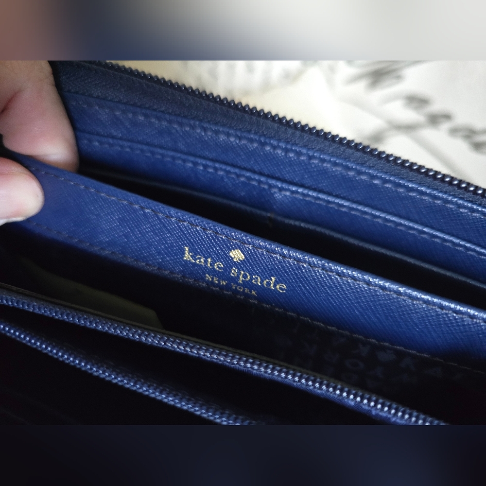KATE SPADE ♠️ NY Navy Blue Neda Haven Lane Glitter Dot Zip Around Wallet In GUC - Picture 13 of 16